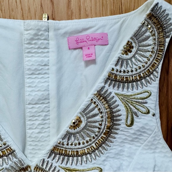 Lilly Pulitzer Gabby Shift Dress in Resort White w Gold embroidery sz 4-like new - Picture 9 of 16